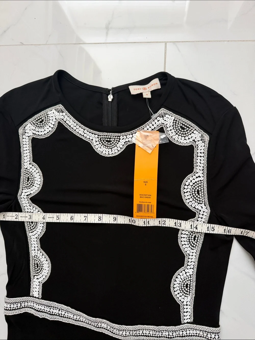 Tory Burch Maci long-sleeve silver-toned beaded scalloped embroidery neckline